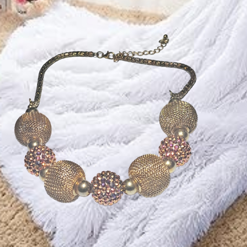 Rose & Yellow Gold Tones Beaded  Necklace